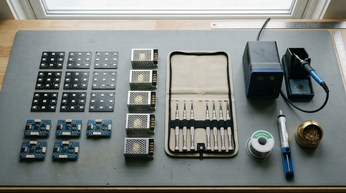 AV engineer running diagnostics on an amplifier rack in a venue