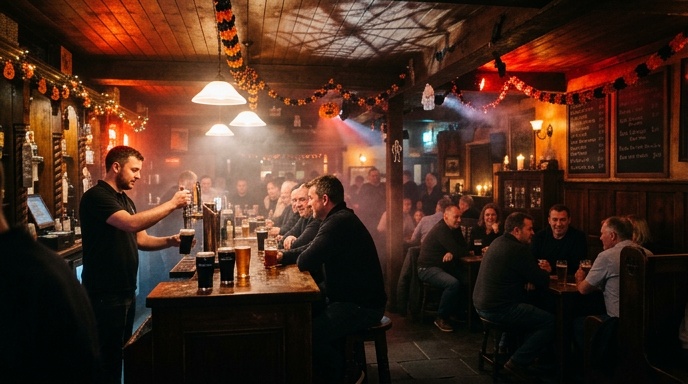 halloween pub lighting interior