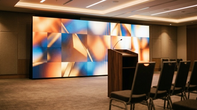 Close-up of a technician removing a single LED module from a video wall
